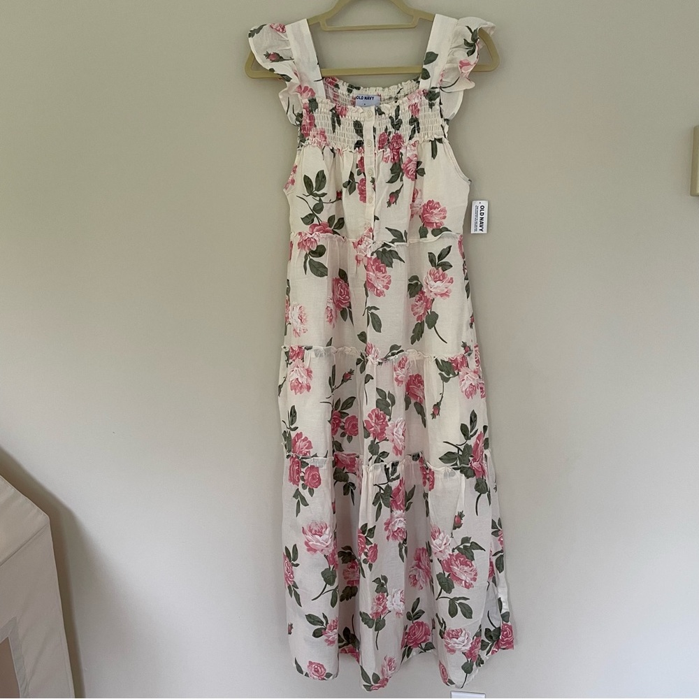 Old Navy Match the Family Flutter Sleeve Floral Smocked Midi Swing Dress